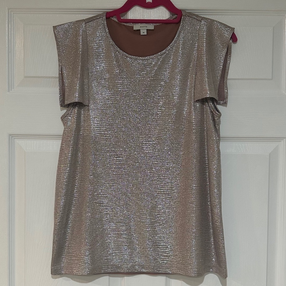 Maette Gold Shimmer Flutter Cap Sleeve Zoey Top Size Medium
